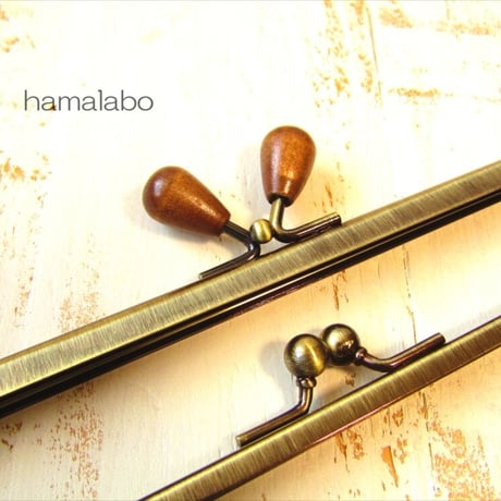 【HA-2088】親子口金18cm(茶色の木オーバル×アンティークゴールド)