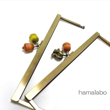 【HA-2287】19cm浮き足口金/茶色どんぐり×緑色のどんぐり/アンティークゴールド