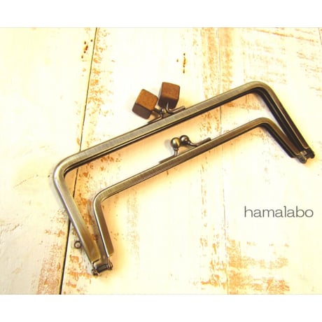 【HA-2089】親子口金18cm(茶色の木キューブ×アンティークゴールド)