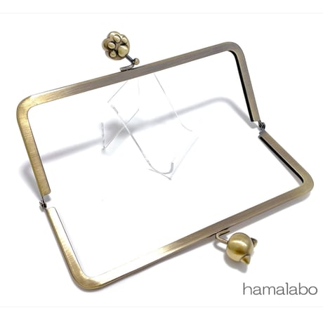 がま口の日セール！大特価！【HA-2444】18cm/角型(大きな肉球×大きなネコ玉)/アンティークゴールド