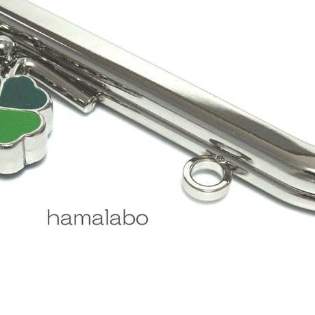 【HA-182】幸せの四つ葉のクローバー口金(12cm角型カン付き-グリーン×レッド-)