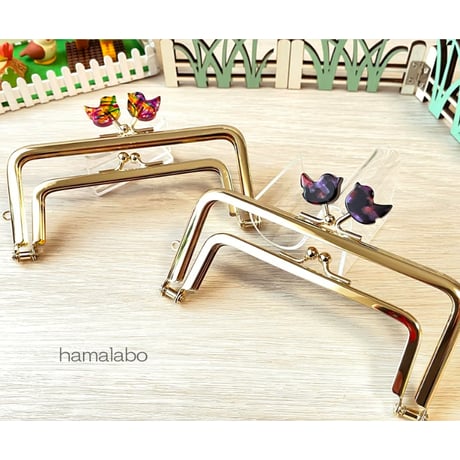 初回特価＆限定【HA-2534】レトロかわいい！親子口金 12cm/コトリ型(レトロ模様)/ゴールド