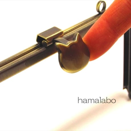 【HA-1590】オコシ式口金22cm/角型(ネコ×アンティークゴールド)