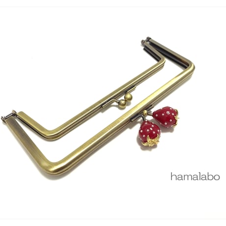 今だけ特価！【HA-2490】親子口金18cm/イチゴ(赤色)/アンティークゴールド