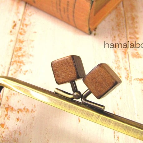 【HA-2014】12cm/角型(茶色の木キューブ×アンティーク)
