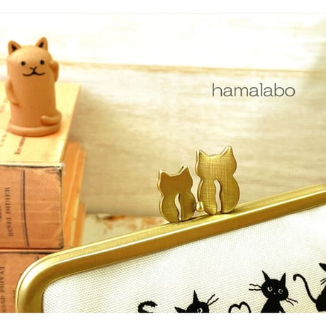 (廃盤予定)【HA-1975】「ネコの親子」の親子口金 12cm/角型(ブラック)