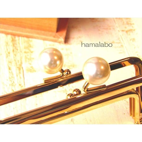 【HA-1660】親子口金12cm(ホワイトパール玉×ゴールド)