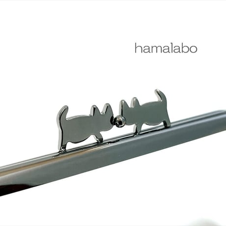 【HA-2188】ぽっちゃりネコ太の口金　12cm/角型(ブラック)