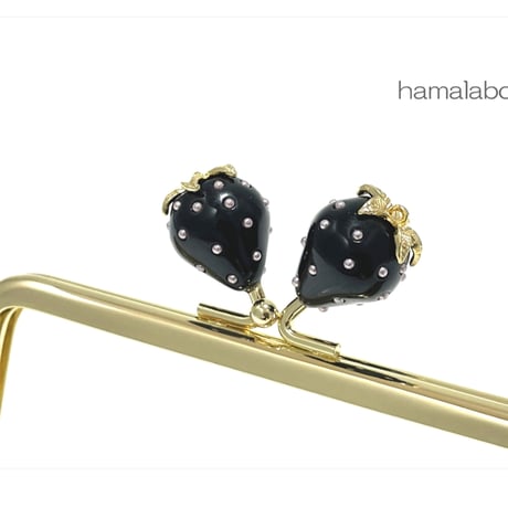 【HA-2303】12cm角型口金/イチゴ(黒色)/ゴールド