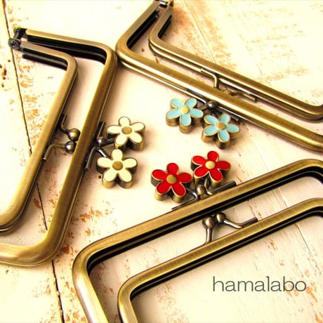 【HA-1749】親子口金 12cm(メタルフラワー青×アンティークゴールド)