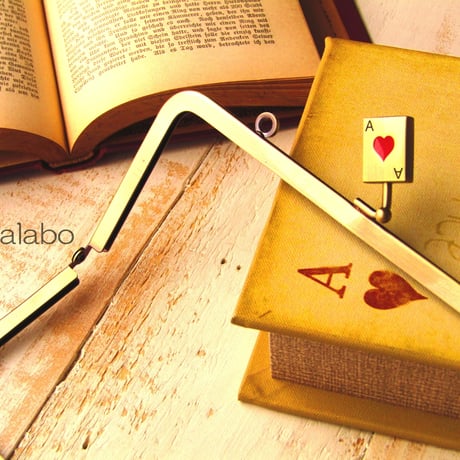 【HA-461】18cm角型の口金(トランプ×アンティークゴールド)・カン付き