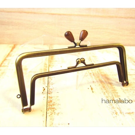 【HA-2088】親子口金18cm(茶色の木オーバル×アンティークゴールド)