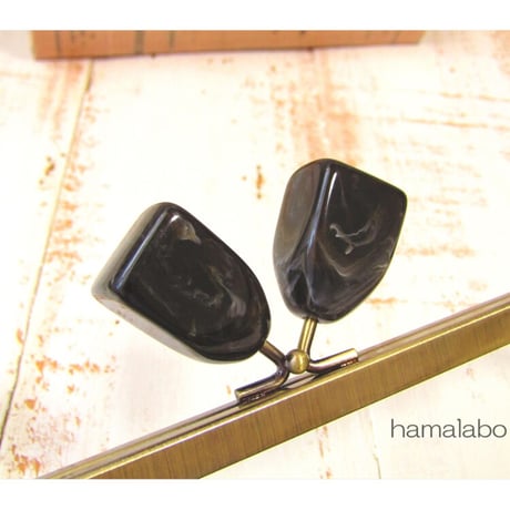 【HA-2244】24cm角型口金/ノブ型つまみ(コーヒーマーブル×アンティークゴールド)＋(プラス)