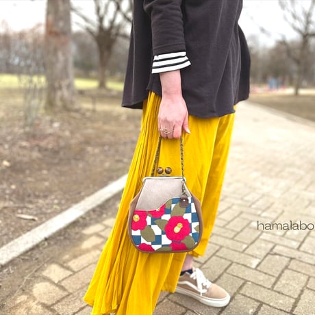 【KT-2132】【サコッシュ風】がま口ポケットショルダーポーチ(丸底マチあり)の型紙＆レシピ【12cm/角型用】