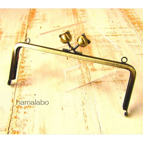 【HA-2169】15cm/角型(ネコ玉×アンティークゴールド)・カン付き