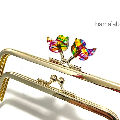 初回特価＆限定【HA-2534】レトロかわいい！親子口金 12cm/コトリ型(レトロ模様)/ゴールド