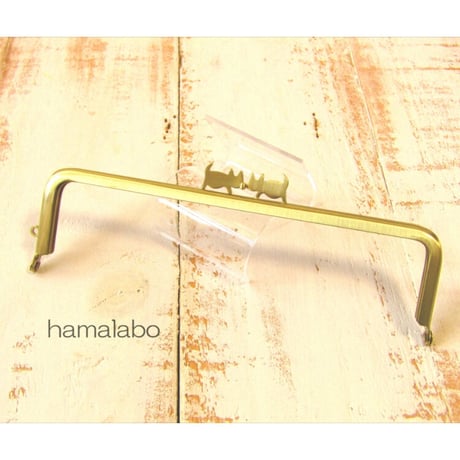 【HA-2030】ぽっちゃりネコ太の口金 16.5cm/角型(アンティークゴールド)