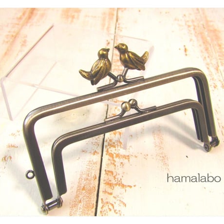 【HA-1234】親子口金 12cm(小鳥のピースケ×アンティークゴールド)