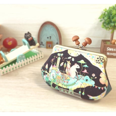 【HA-2376】親子口金 12cm(薄茶色の太キノコ×薄茶色の太キノコ)アンティークゴールド