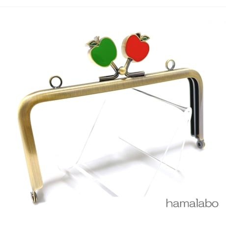 【HA-2580】12cm/角型(赤リンゴ×青リンゴ×アンティークゴールド)・カン付き