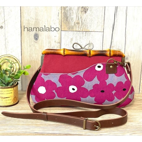 【HA-2171】竹の口金24cm(大きな茶色の木キューブ×アンティークゴールド)・兼用カン付き