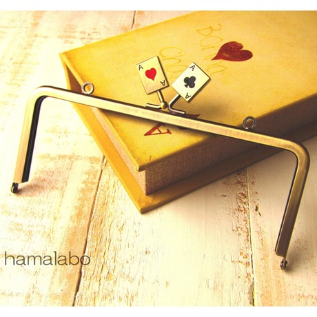 【HA-461】18cm角型の口金(トランプ×アンティークゴールド)・カン付き