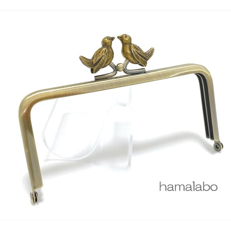 【HA-2226】12cm角型口金/小鳥のピースケ/アンティークゴールド