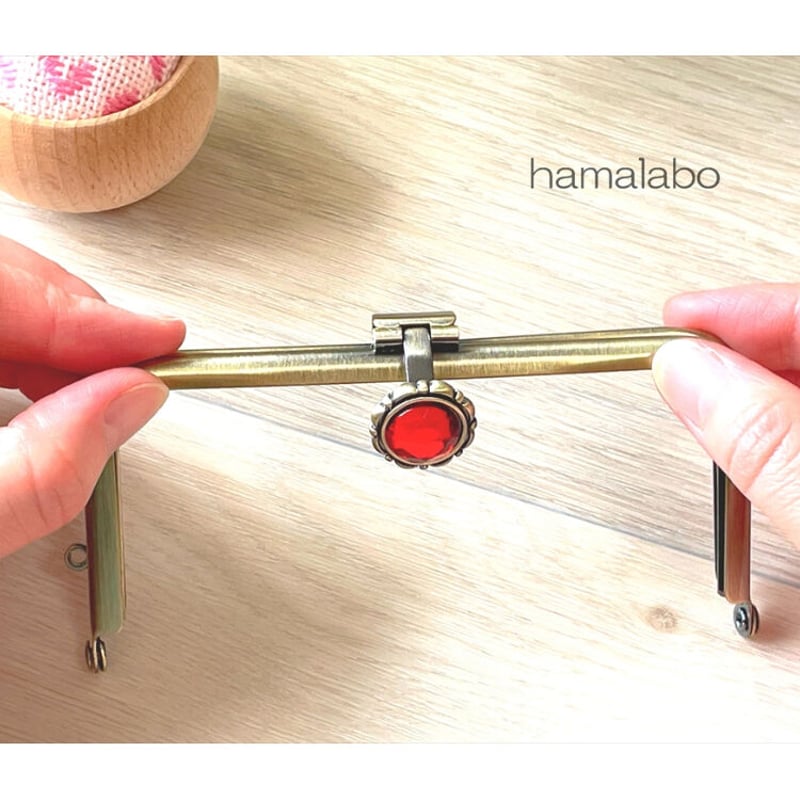 HA-2257】オコシ式口金/12cm角型-グリーンストーン付き | Hamalabo-2n