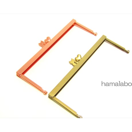 【HA-2007】ハート猫(ネコラブ)の口金 19cm浮き足(アンティークゴールド)