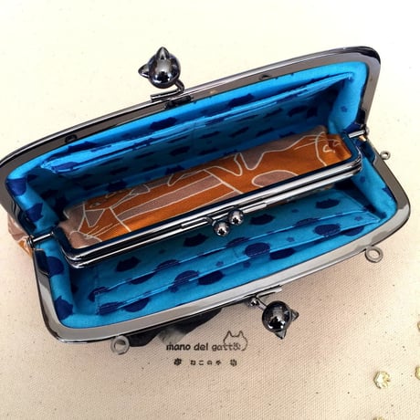 【HA-450】親子口金19cm(ネコ玉×ブラック)・カン付