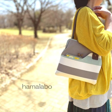 【KT-2099】ペタンコ版！がま口ポケットショルダーバッグの型紙＆レシピ【24cm/角型用】