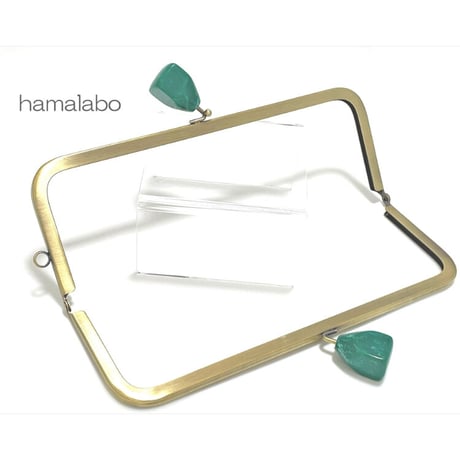 【HA-2243】24cm角型口金/ノブ型つまみ(グリーンマーブル×アンティークゴールド)＋(プラス)