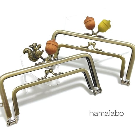 【HA-2282】親子口金 12cm(リス×茶色のどんぐり)アンティークゴールド