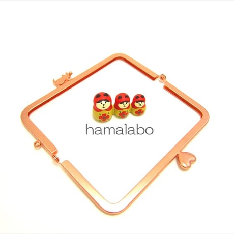 【HA-2032】ハートネコ太の口金　12cm/角型(ソフトピンク)