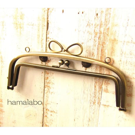 【HA-1806】親子口金 20.4cm(新リボン×アンティークゴールド)・カン付き