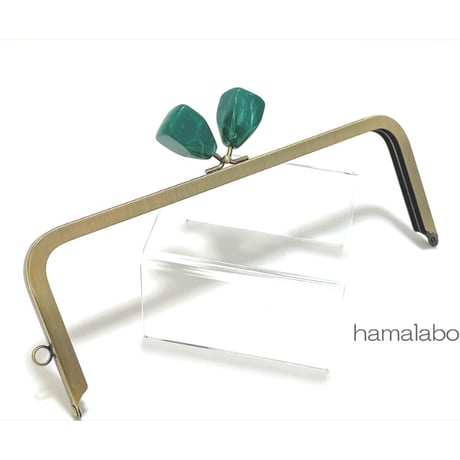 【HA-2243】24cm角型口金/ノブ型つまみ(グリーンマーブル×アンティークゴールド)＋(プラス)