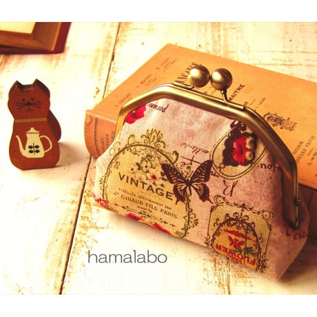 【HA-1606】台形型の口金13cm/(ちょっと大きな茶色の木玉×アンティークゴールド)