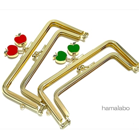 初回特価！【HA-2552】親子口金 12cm/赤リンゴ×ゴールド