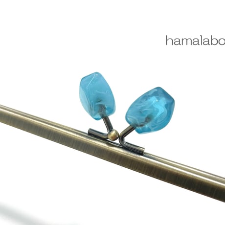 【HA-2433】18cm角型口金/天然石風のストーン(ブルー)/アンティークゴールド