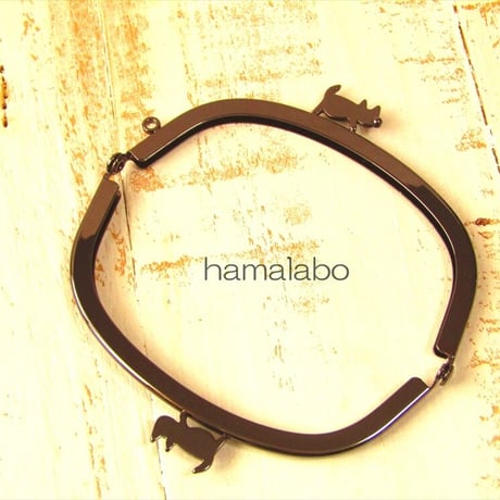 【HA-2027】ぽっちゃりネコ太の口金　10cm/くし型(ブラック)