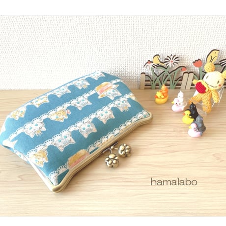 お得なセット【KT-2151】お得な2種類セット！ネコ耳タイプがま口ポーチの型紙＆レシピ【Ｍ字型(ネコ耳型)/18cm用】