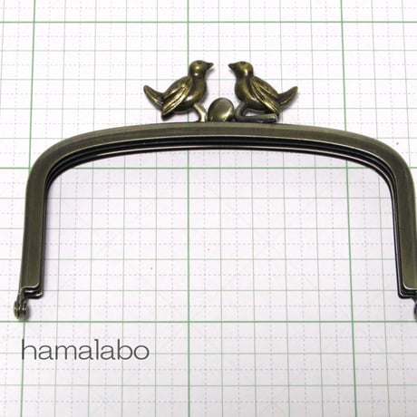 【HA-152】三枚口(二口口金)12cm/(小鳥のピースケ×アンティークゴールド)