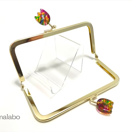 【HA-2495】12cm角型口金/チューリップ型(レトロ模様)/ゴールド