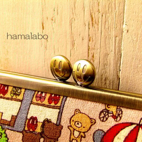 【HA-1240】スマイル刻印の碁石口金 12cm/角型(アンティークゴールド)