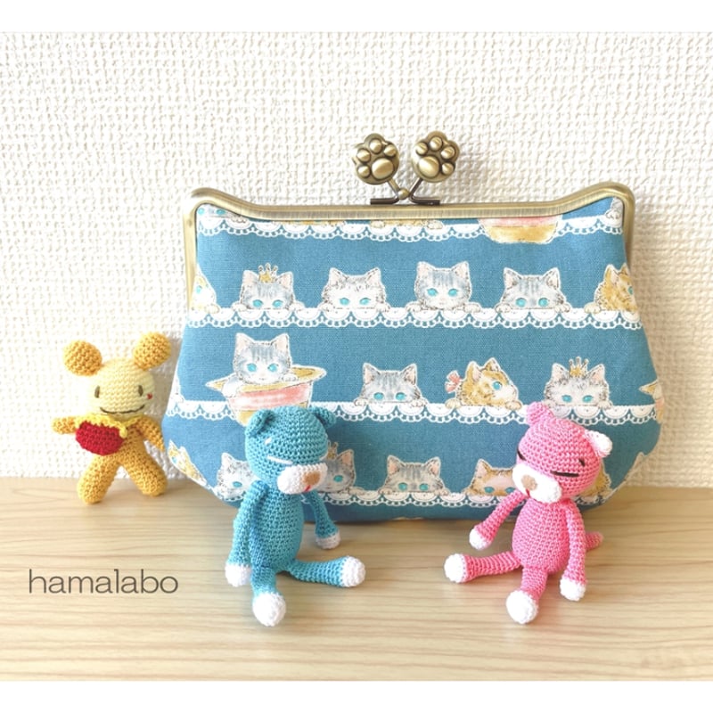 KT-2150】☆ネコ耳タイプ☆ぽってり型がま口ポーチの型紙＆レシピ【M