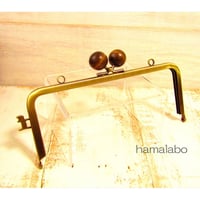 非売品の蔵出し販売！【HA-1816】ネコカン口金/(木玉×横ネコカン)/18cm角型(アンティークゴールド)・カン付き