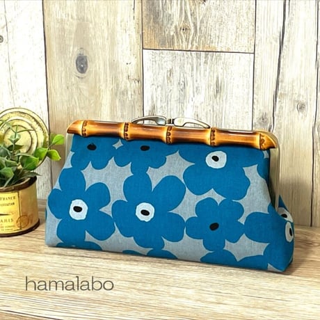 【HA-2171】竹の口金24cm(大きな茶色の木キューブ×アンティークゴールド)・兼用カン付き