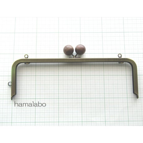 【HA-1830】27cm角型 兼用カン口金(大きな茶色の木玉×アンティークゴールド)＋(プラス)
