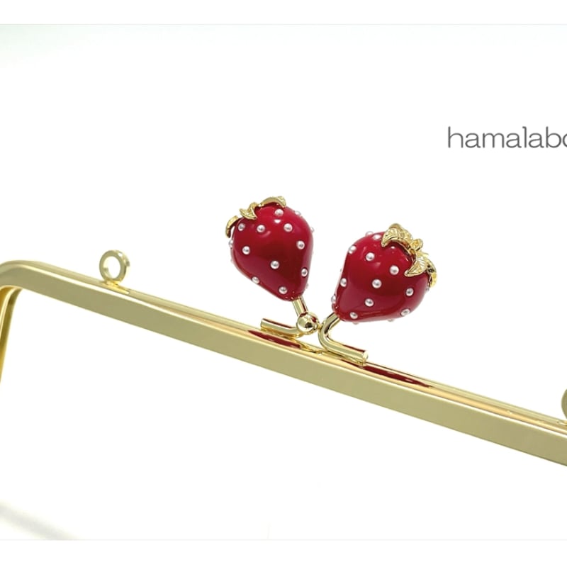 4月22日販売開始！【HA-2370】18cm角型口金/イチゴ(赤色)/ゴールド  