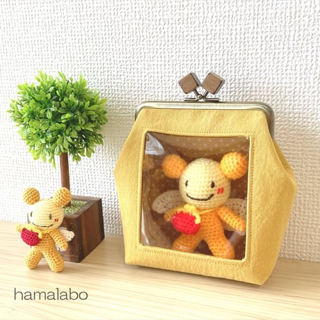 【KT-2140】ミニサイズ版！推しぬい用がま口ポーチ(ショルダー可能)の型紙＆レシピ【12cm/角型用】